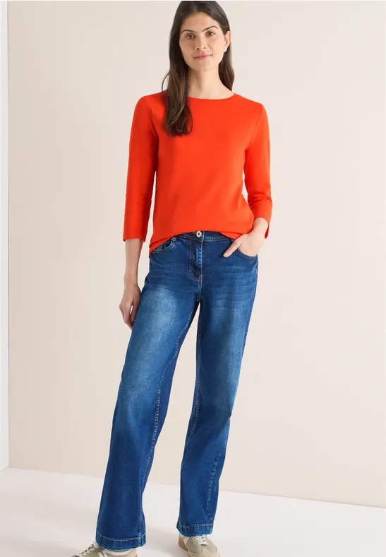Lässiges U-Boot-Ausschnitt 3/4-Arm Shirt