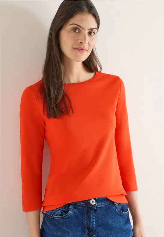 Lässiges U-Boot-Ausschnitt 3/4-Arm Shirt