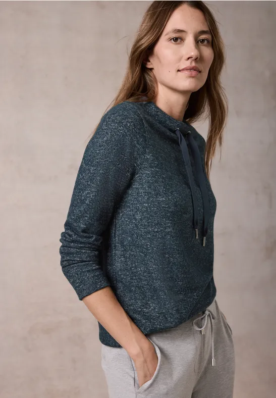 Meliertes Langarmshirt mit Tunnelzug-Kragen