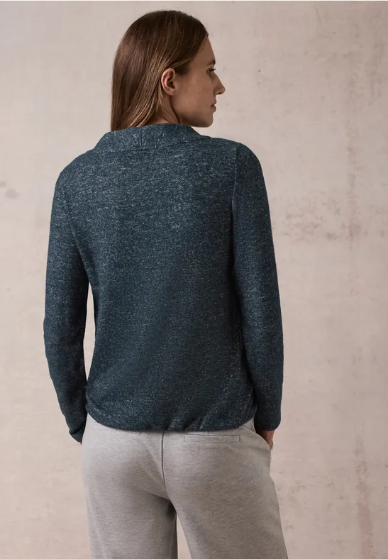 Meliertes Langarmshirt mit Tunnelzug-Kragen