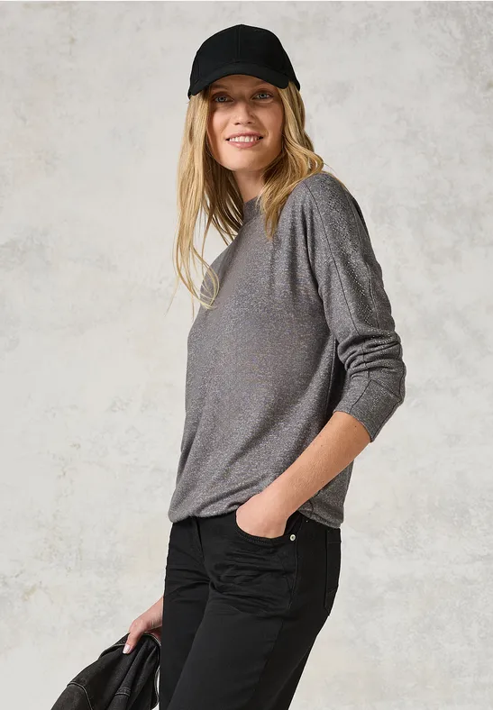 Melange-Langarmshirt mit Glitzer-Akzenten
