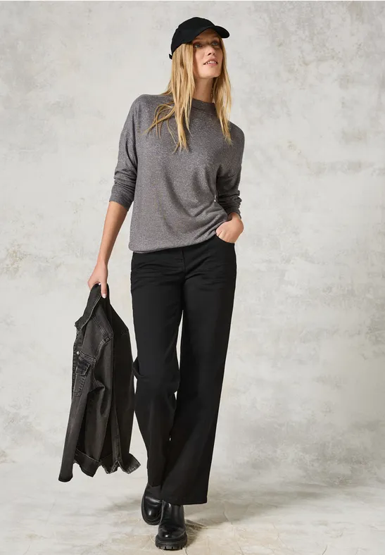 Melange-Langarmshirt mit Glitzer-Akzenten