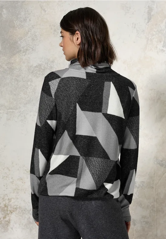 Gemustertes Shirt mit Schalkragen