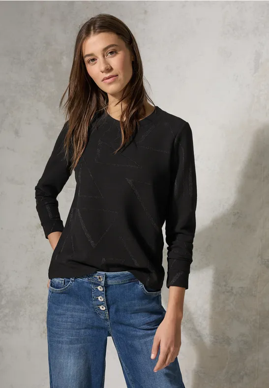 Geometrisches Jacquard-Shirt mit Glitzer