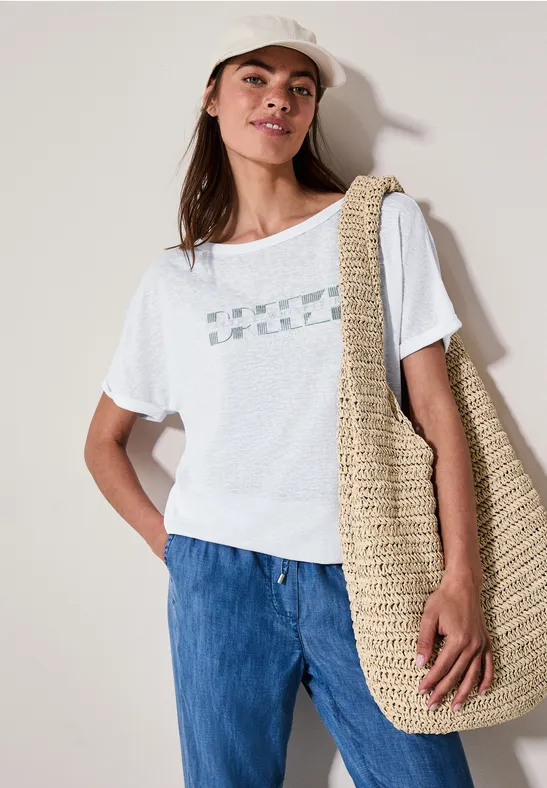 Grafik-T-Shirt im Leinen-Look