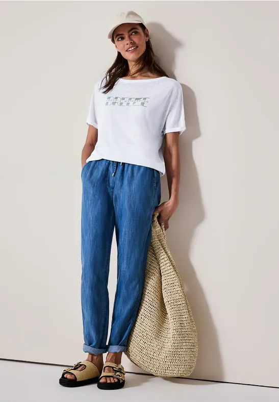 Grafik-T-Shirt im Leinen-Look