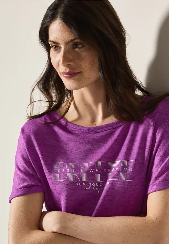 T-Shirt mit Grafik-Print in Leinenoptik