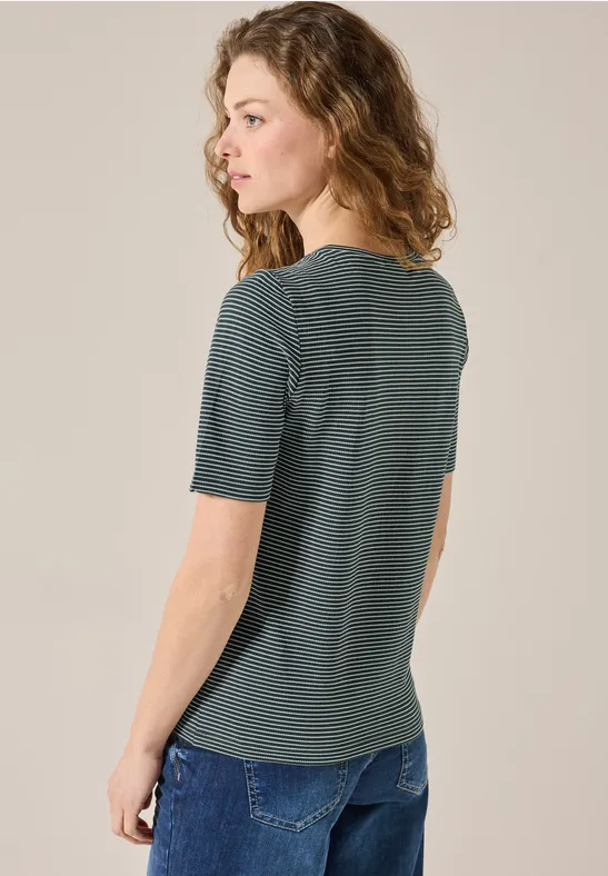 Strukturiertes Kurzarm-Streifenshirt