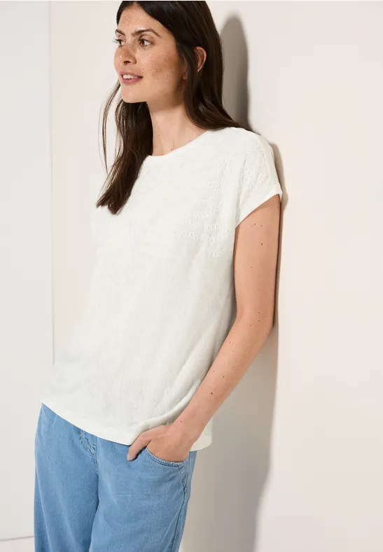 Besticktes T-Shirt mit U-Boot-Ausschnitt