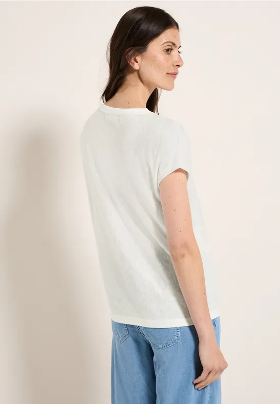 Besticktes T-Shirt mit U-Boot-Ausschnitt