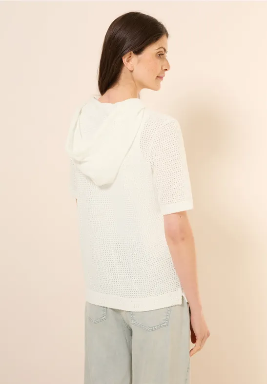 Strukturiertes Kurzarm-Shirt mit Kapuze