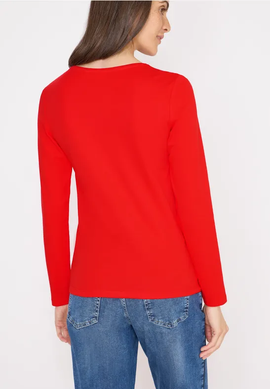 Essentielles V-Ausschnitt Baumwoll-Langarmshirt