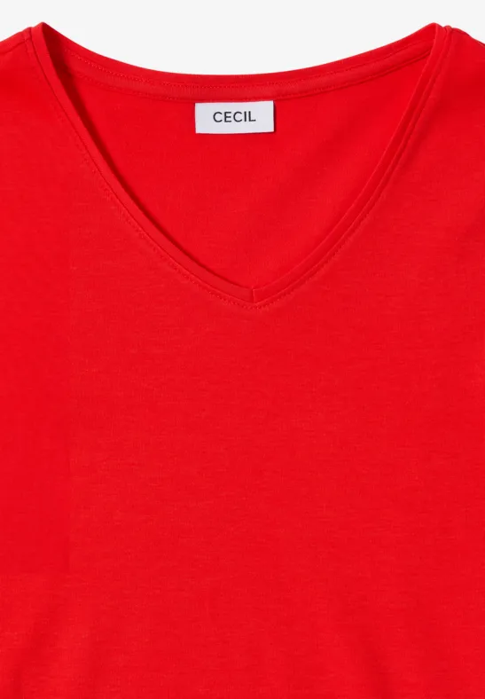Essentielles V-Ausschnitt Baumwoll-Langarmshirt