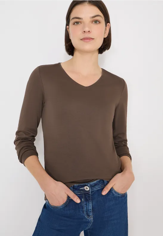 Basics-Langarmshirt mit V-Ausschnitt