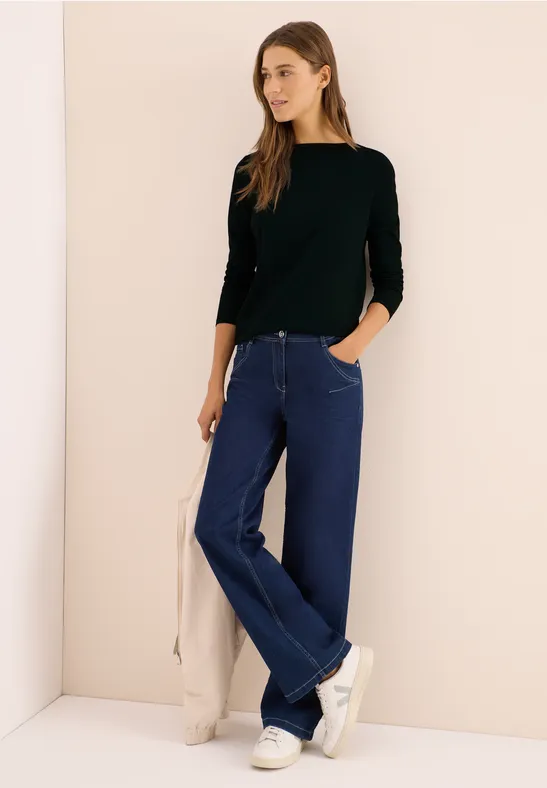 Langarmshirt mit Baumwoll-U-Boot-Ausschnitt