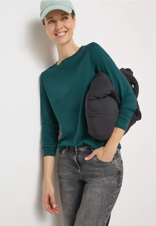Langarmshirt mit Baumwoll-U-Boot-Ausschnitt