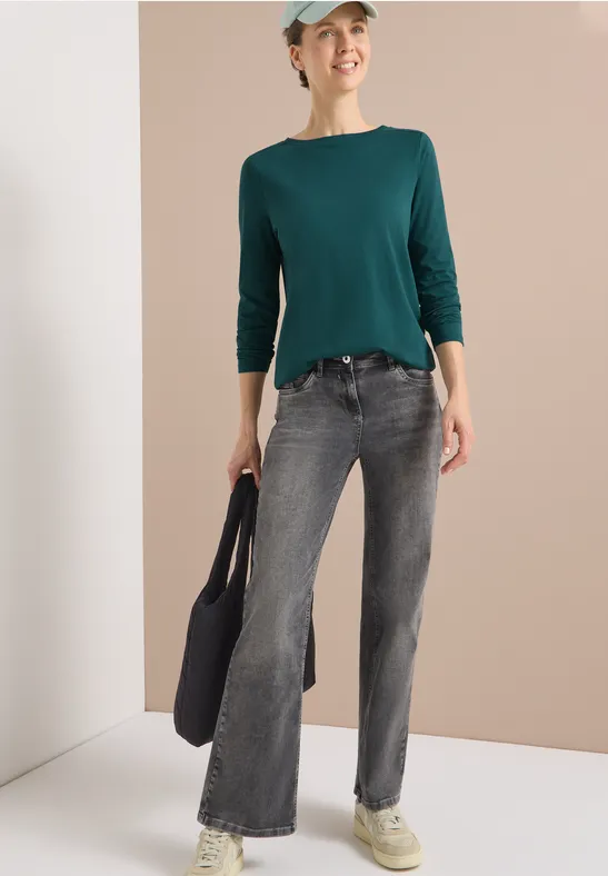 Langarmshirt mit Baumwoll-U-Boot-Ausschnitt