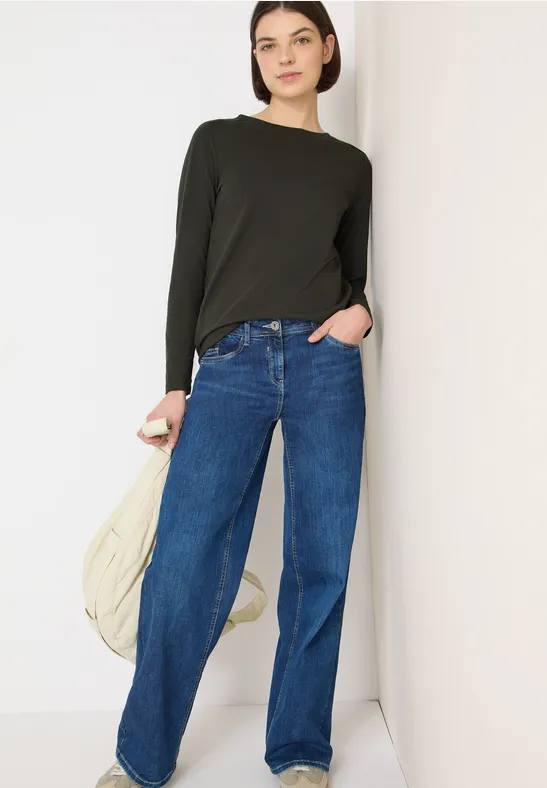 Langarmshirt mit Baumwoll-U-Boot-Ausschnitt