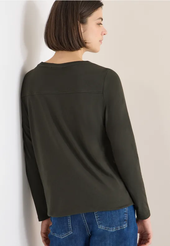 Langarmshirt mit Baumwoll-U-Boot-Ausschnitt