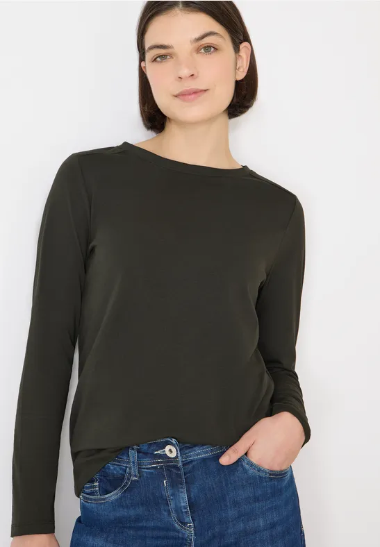 Langarmshirt mit Baumwoll-U-Boot-Ausschnitt