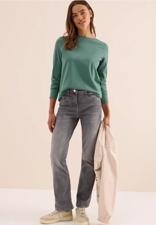 Langarmshirt mit Baumwoll-U-Boot-Ausschnitt