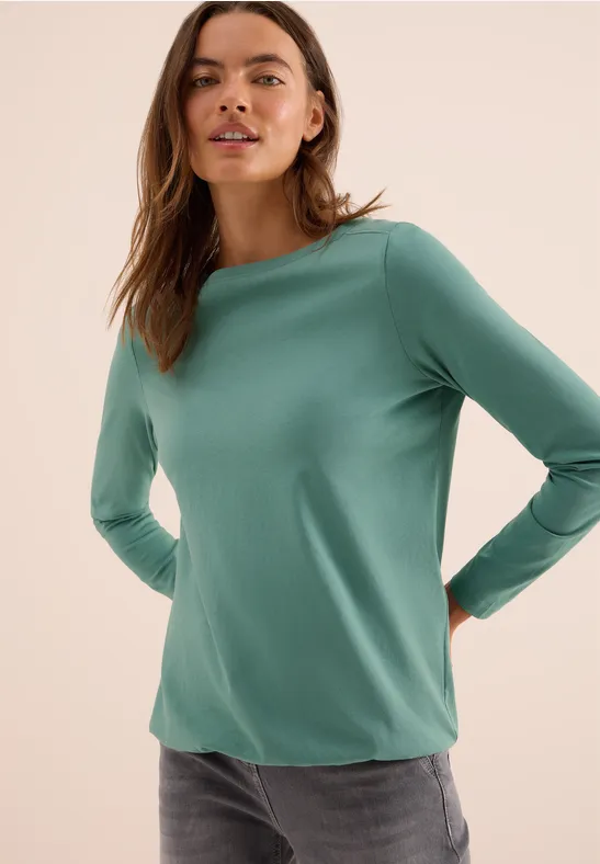 Langarmshirt mit Baumwoll-U-Boot-Ausschnitt