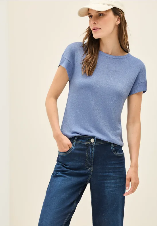 Schimmerndes Jersey-T-Shirt mit U-Boot-Ausschnitt