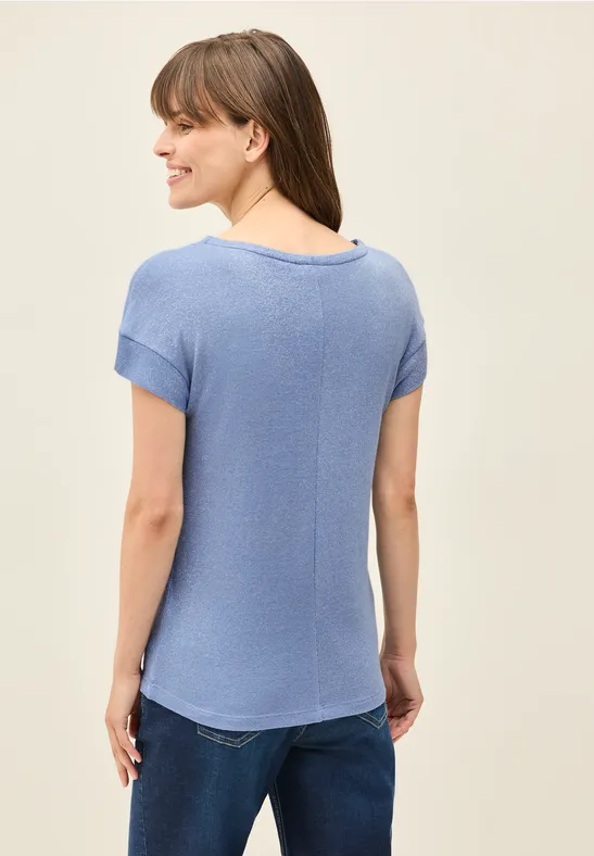 Schimmerndes Jersey-T-Shirt mit U-Boot-Ausschnitt