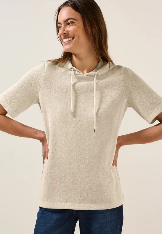 Kurzärmeliges Hoodie aus Krepp-Strick