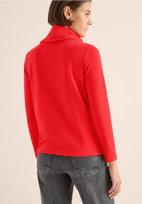 Langarmshirt mit drapiertem Wasserfallkragen