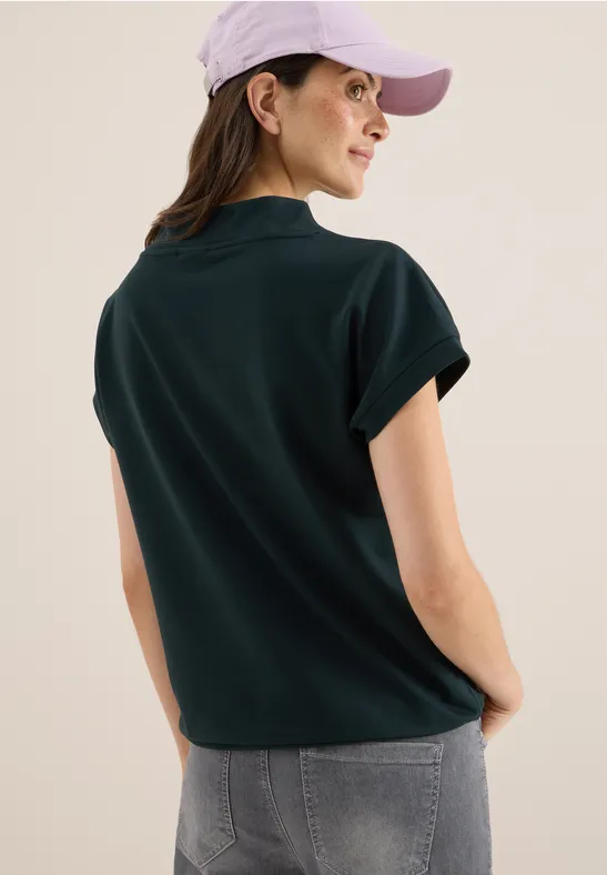 Jersey-T-Shirt mit Tunnelzug-Stehkragen