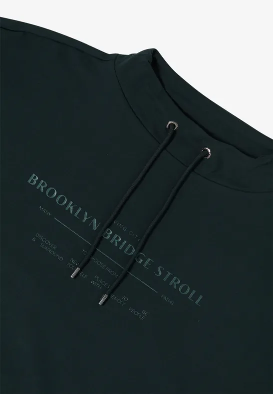 Jersey-T-Shirt mit Tunnelzug-Stehkragen