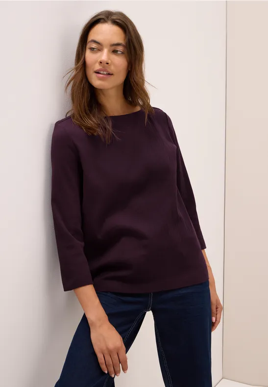 Rippshirt mit U-Boot-Ausschnitt und 3/4-Arm