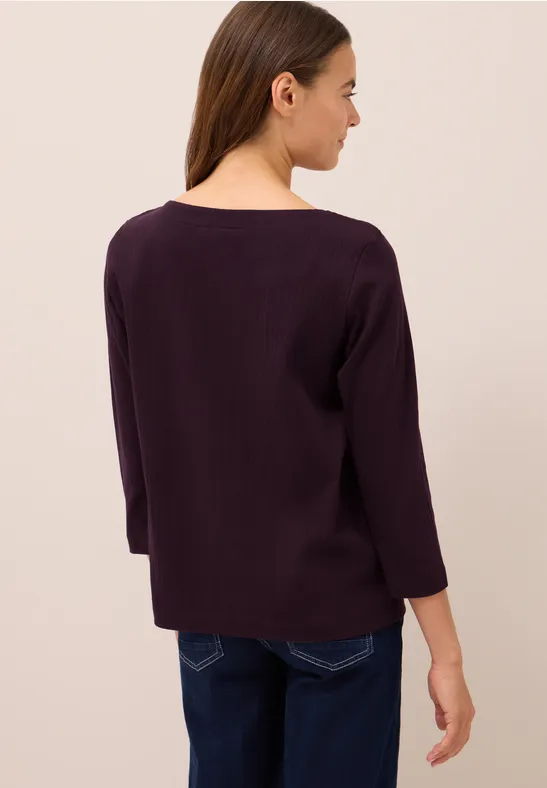 Rippshirt mit U-Boot-Ausschnitt und 3/4-Arm