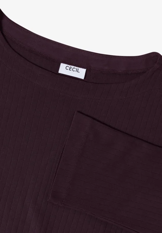 Rippshirt mit U-Boot-Ausschnitt und 3/4-Arm