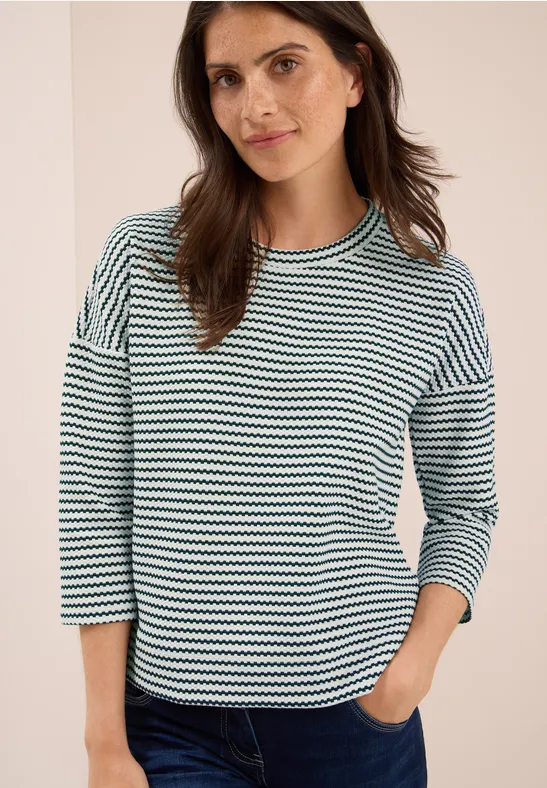 Gestreiftes Strukturshirt mit 3/4-Arm
