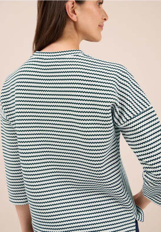 Gestreiftes Strukturshirt mit 3/4-Arm