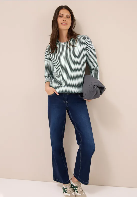 Gestreiftes Strukturshirt mit 3/4-Arm