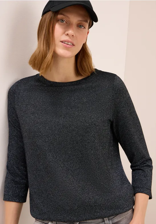 Glitzershirt mit U-Boot-Ausschnitt