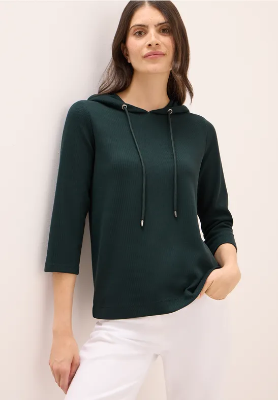 Geripptes Hoodie-Shirt mit 3/4-Arm
