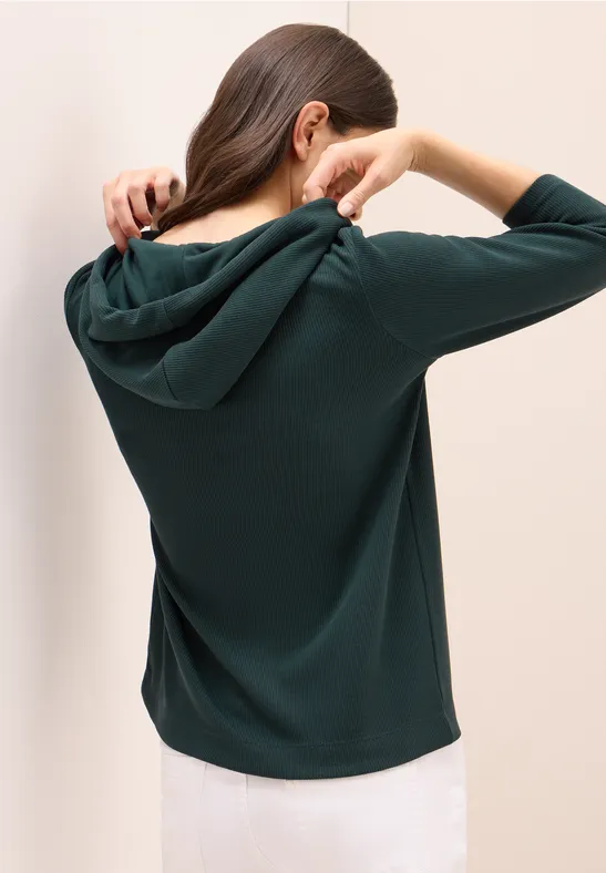 Geripptes Hoodie-Shirt mit 3/4-Arm