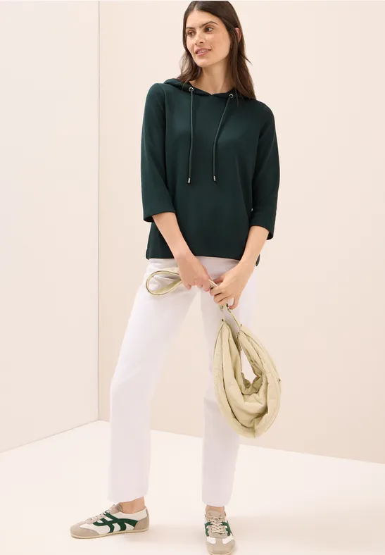 Geripptes Hoodie-Shirt mit 3/4-Arm