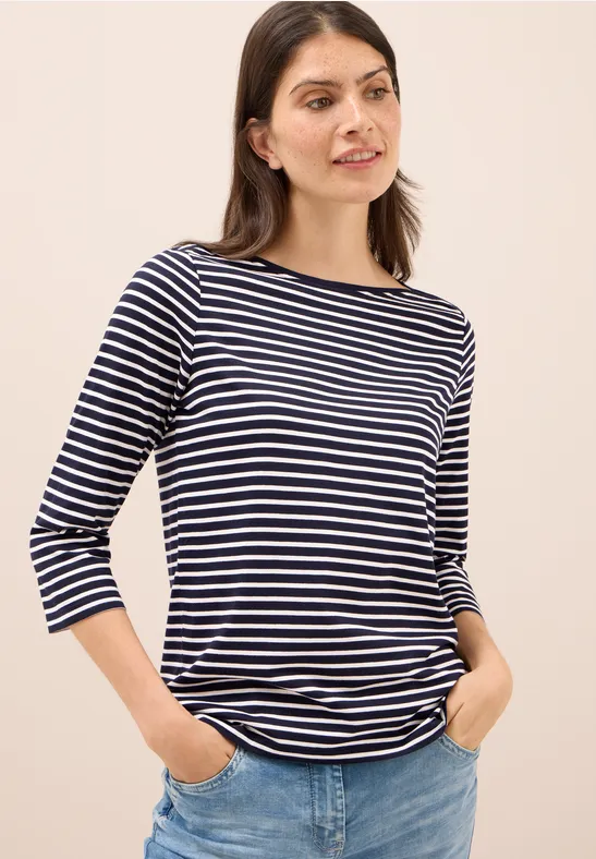Gestreiftes Shirt mit U-Boot-Ausschnitt