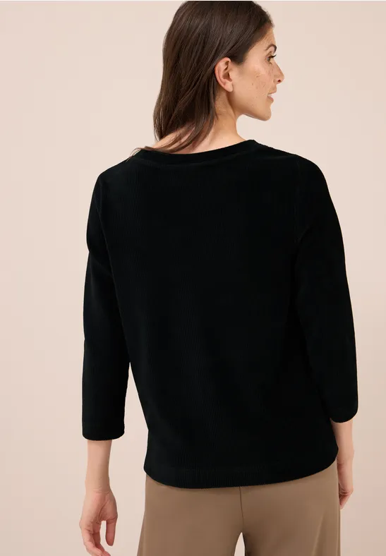 Strukturiertes Cordshirt mit U-Boot-Ausschnitt