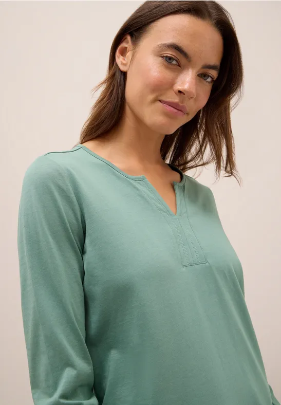 Langarm-Tunika-Shirt mit geschlitztem Ausschnitt