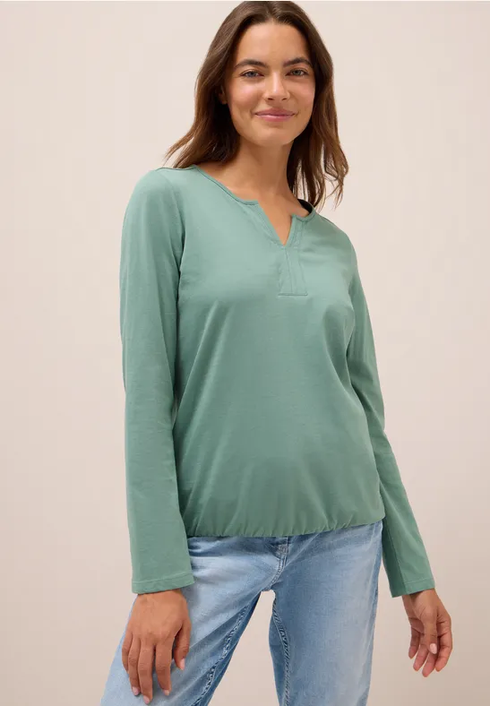 Langarm-Tunika-Shirt mit geschlitztem Ausschnitt
