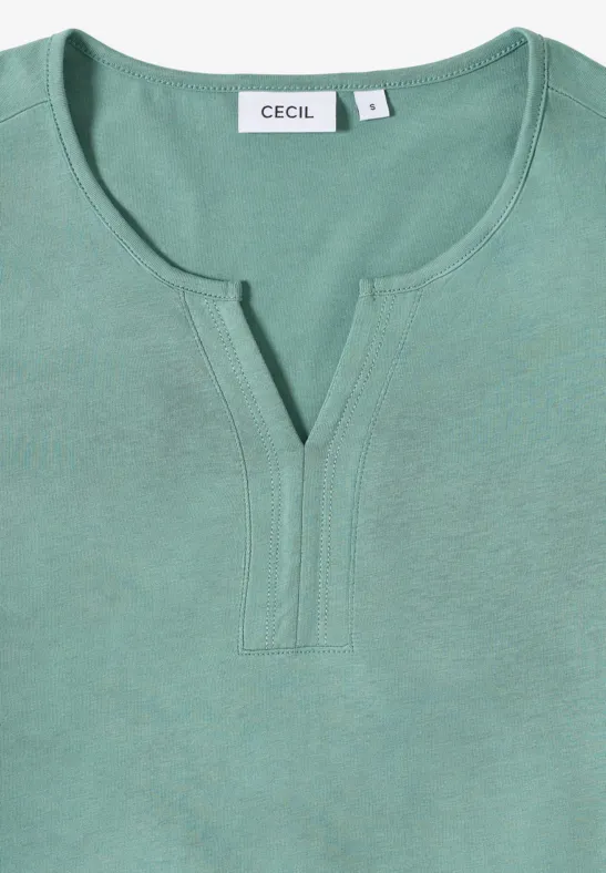 Langarm-Tunika-Shirt mit geschlitztem Ausschnitt