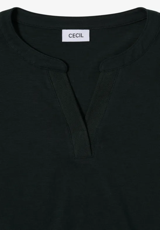 Langarm-Tunika-Shirt mit geschlitztem Ausschnitt