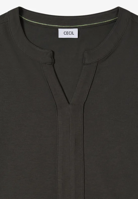Langarm-Tunika-Shirt mit geschlitztem Ausschnitt