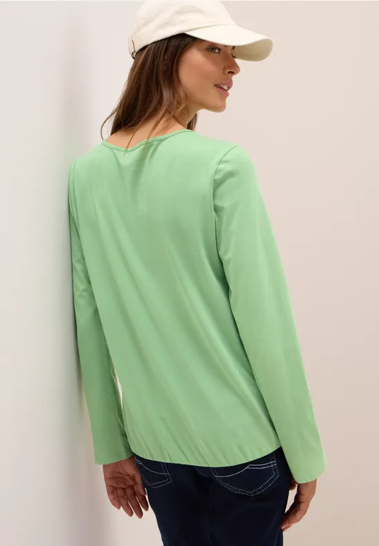Langarm-Tunika-Shirt mit geschlitztem Ausschnitt